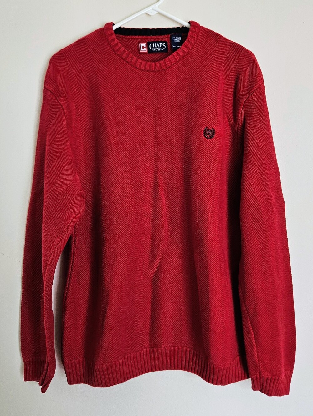 Like-New! Chaps Men's Red Heavyweight Winter Sweater, 100% Cotton, Size XL